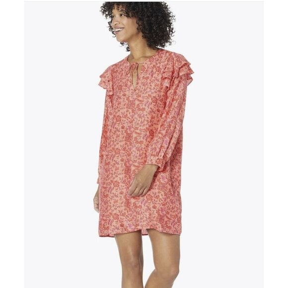 Vineyard Vines Dress Small Peach Helenium Floral Ruffle Shift Silk Blend - Picture 1 of 13